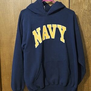 Navy Blue Hoodie with Yellow Print